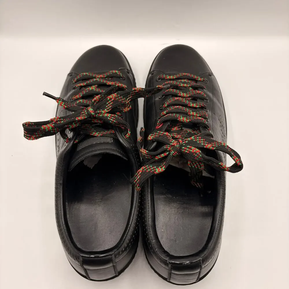GUCCI Leather Perforated Logo Low Top Trainer Sneakers Black Sz 9G / 9.5 US $995